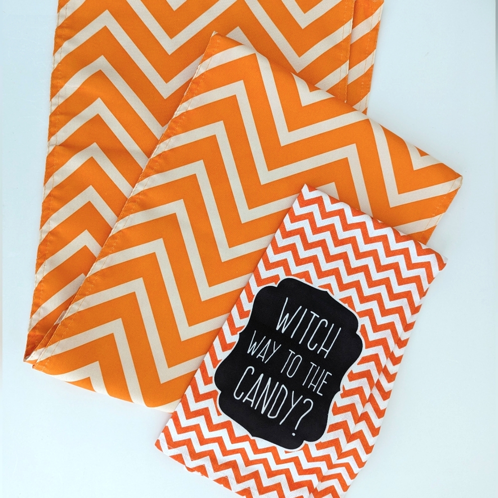 NEW BUNDLE Orange Chevron Table Runner & Hand Towel Witch Candy Fall Halloween